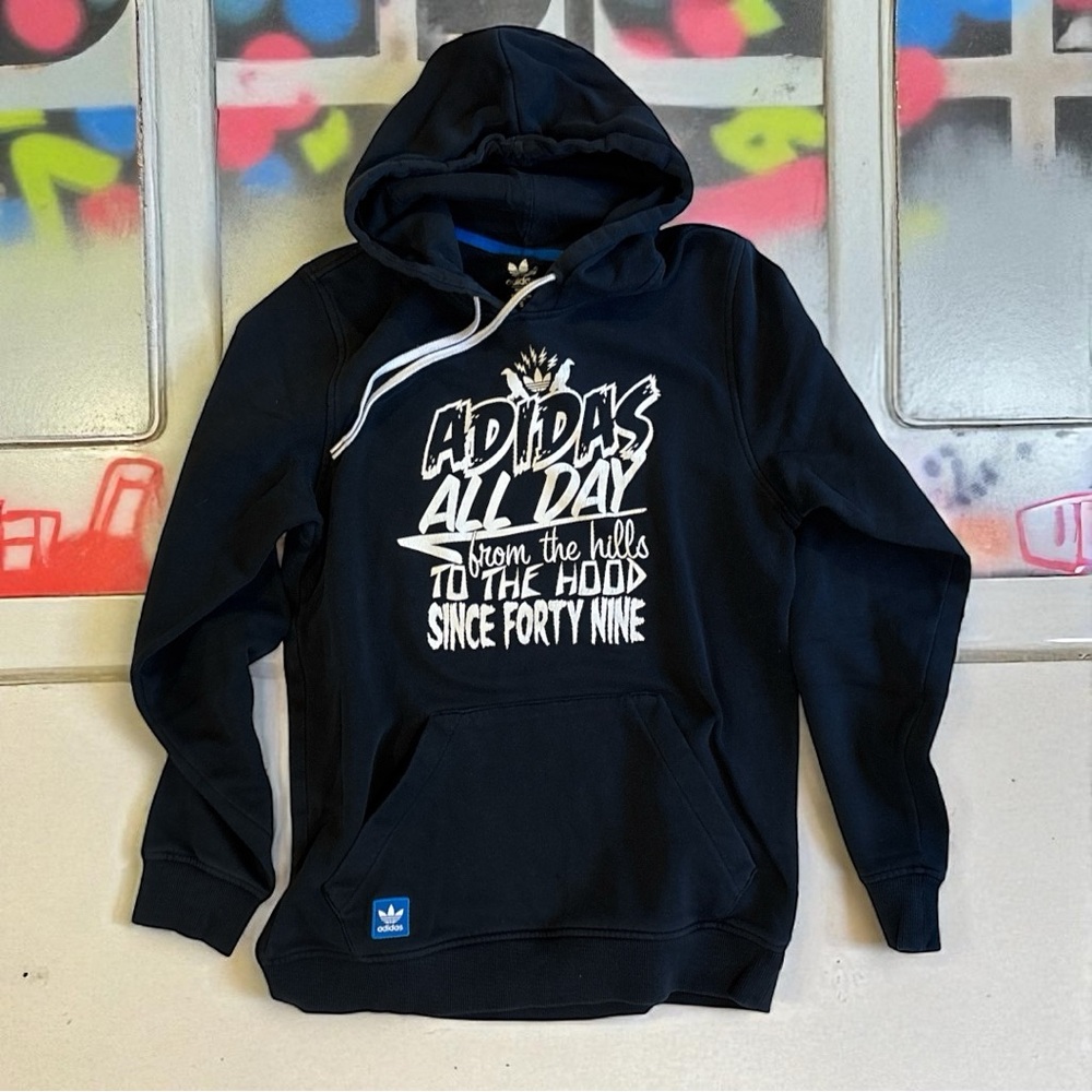 Adidas Originals Black Graphic Hoodie “All Day” Pullover Size S
